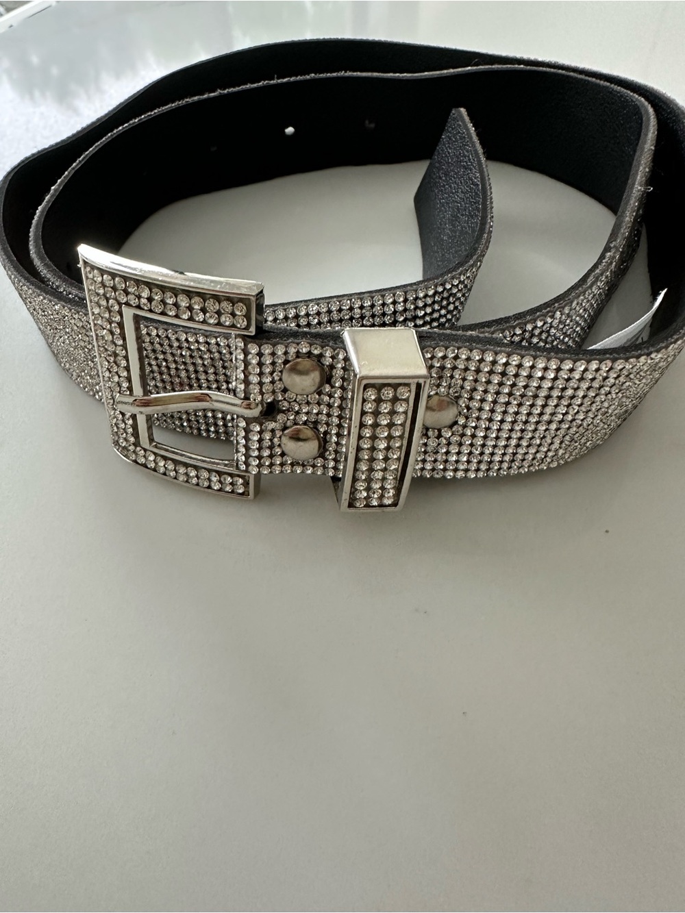 Women’s Black Crystal-Embellished Fashion Belt